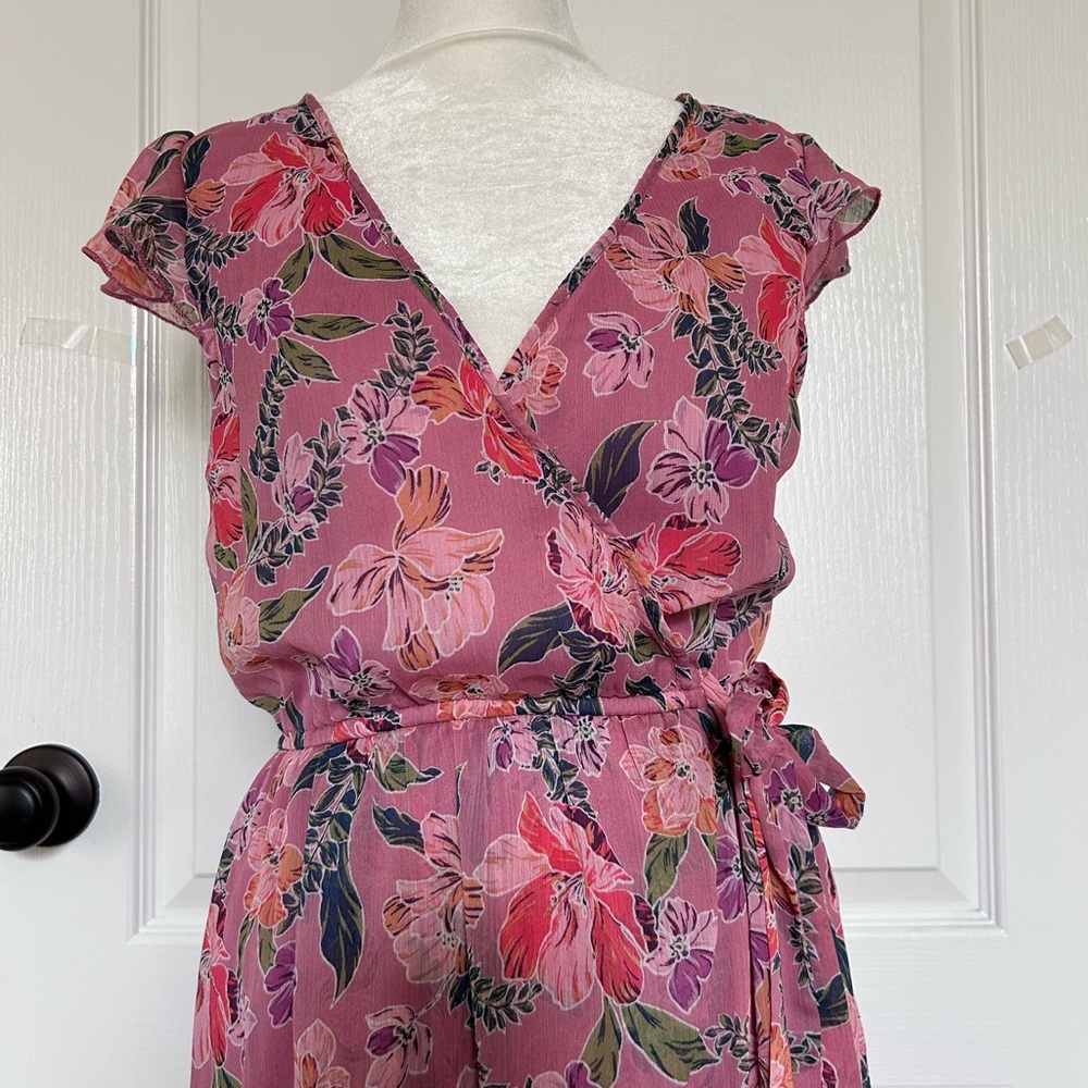 Floral Faux Wrap Maxi Dress Flutter Sleeve Boho Romantic Soft Pink Extra Small - Picture 4 of 16